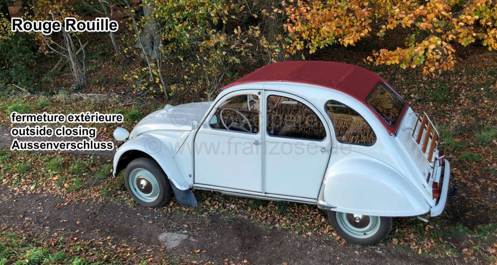 Alle - 2CV old, Soft top hood red (Rouille). External locking, normal back window. This darker re