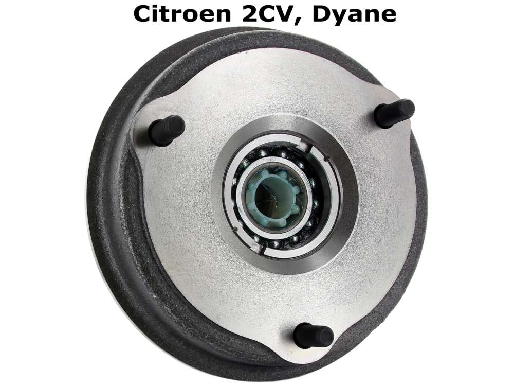 Citroen-2CV - Brake drum rear (new part), with mounted wheel bearing. The brake drum is ready for assemb