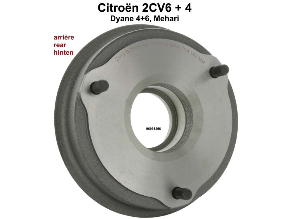 Citroen-2CV - Drum rear, new part. 180mm diameter. Suitable for Citroen 2CV, Dyane, ACDY, Mehari. The dr