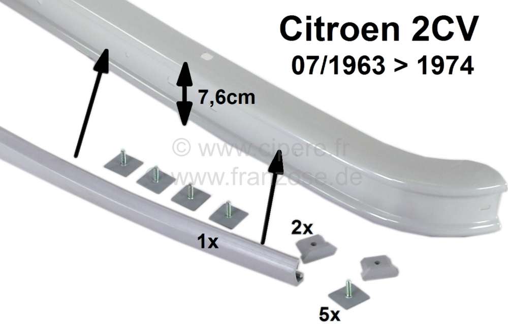Citroen-2CV - Bumpers rubber grey rear, for Citroen 2CV. This rubber was mounted starting from 1963 to a