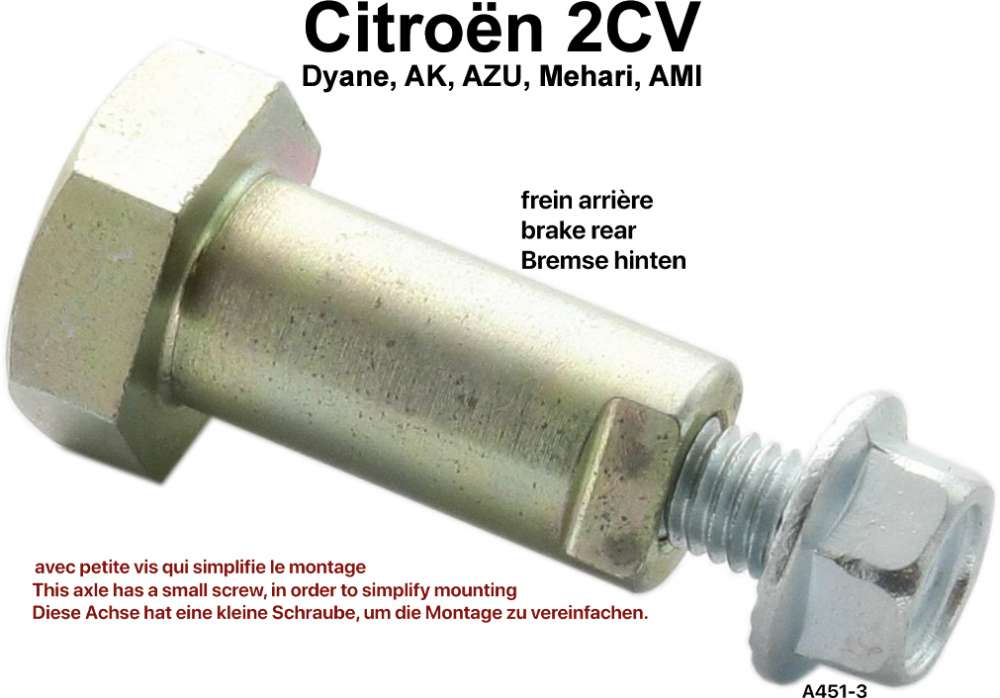 Citroen-2CV - Brake shoes centering cam axle, suitable for Citroen 2CV + Citroen DS. For all rear drums 