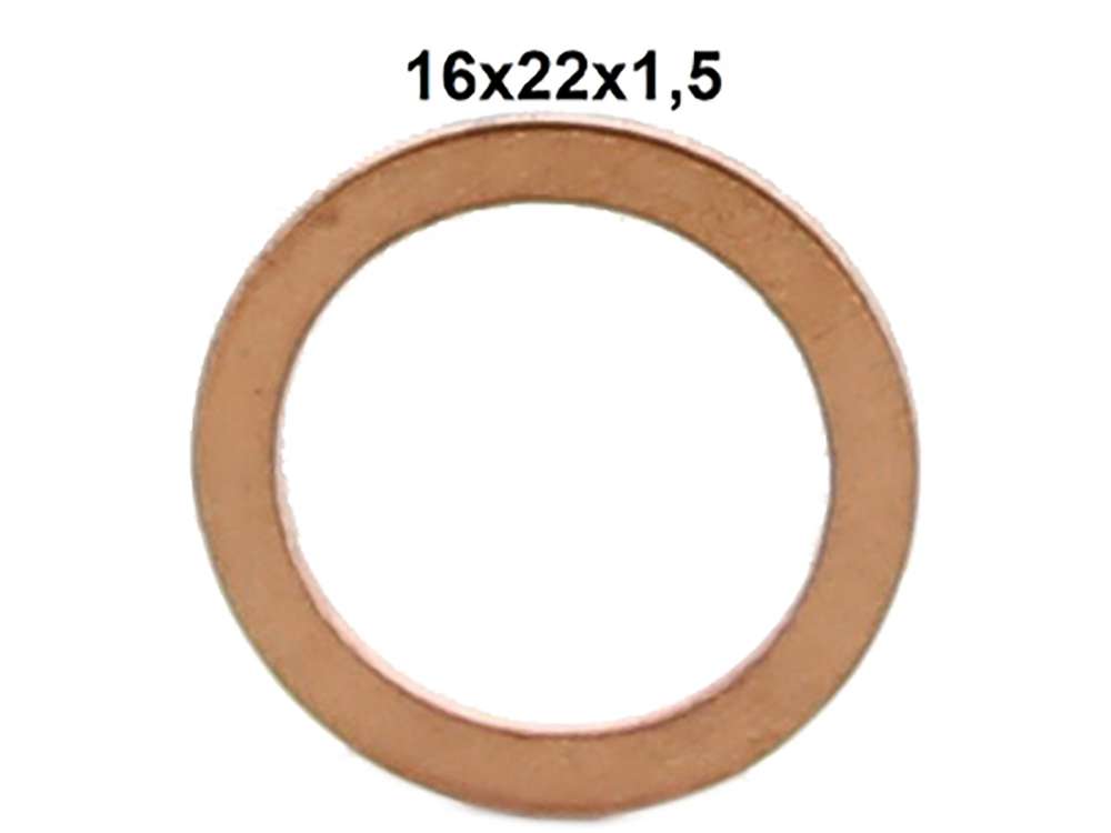 Renault - Copper seal type A, (full copper). 16x22x1,5mm.