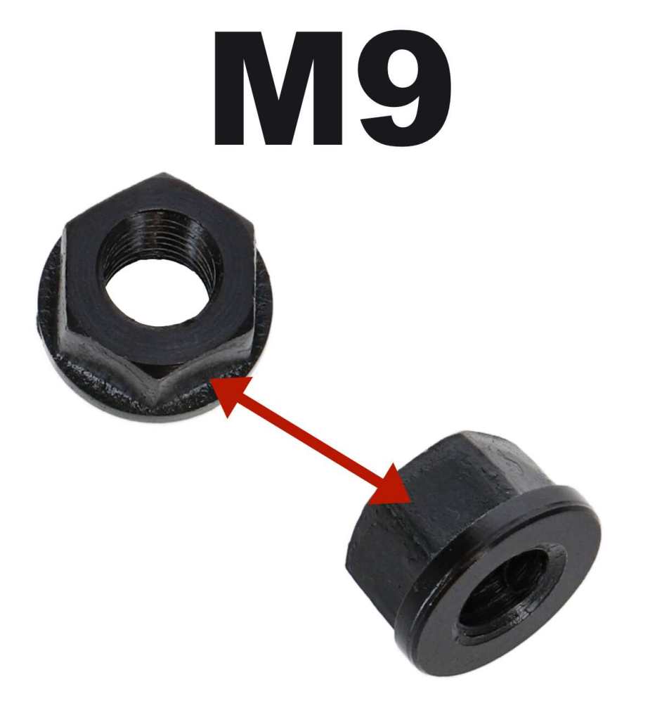 Peugeot - M9, M9x1.25 flange nut. This M9 nut is somewhat poorly manufactured, but works well. Our M