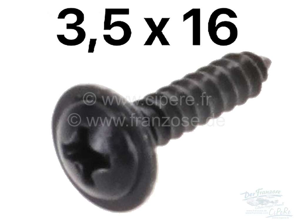 Peugeot - Sheet metal driving screw with large head, black galvanizes. Measurements: 3,5 x 16mm.