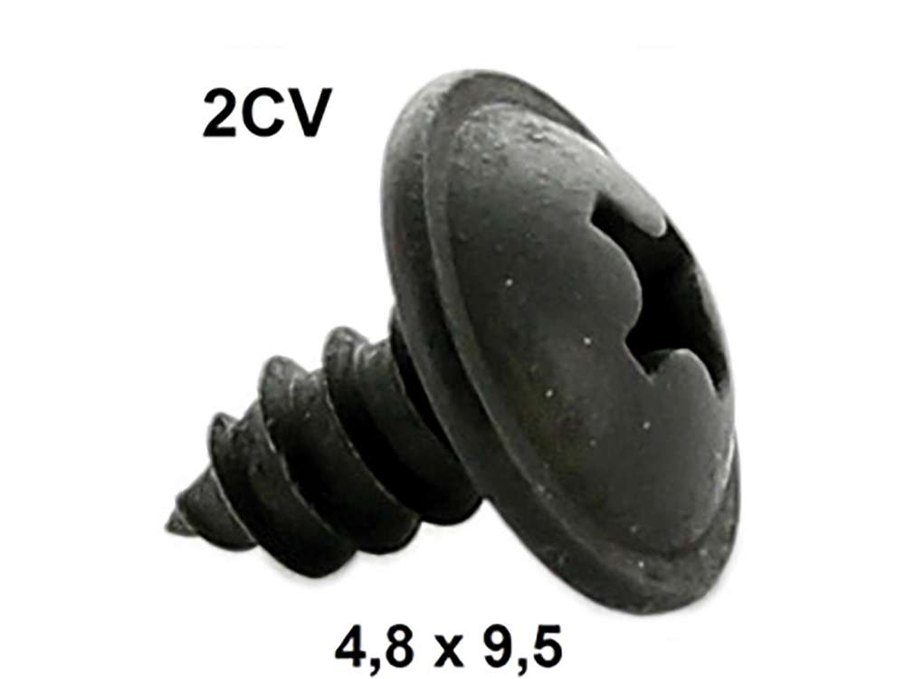 Citroen-2CV - Sheet metal driving screw with large head. Black galvanizes. Measurements: 4.8 x 9.5 mm. S