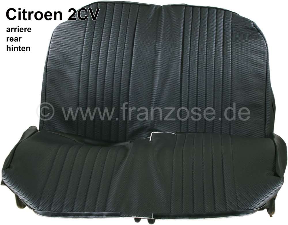 Citroen-2CV - 2CV, Seat bench cover rear. Vinyl black. The sides are closed. The surface is perforated (
