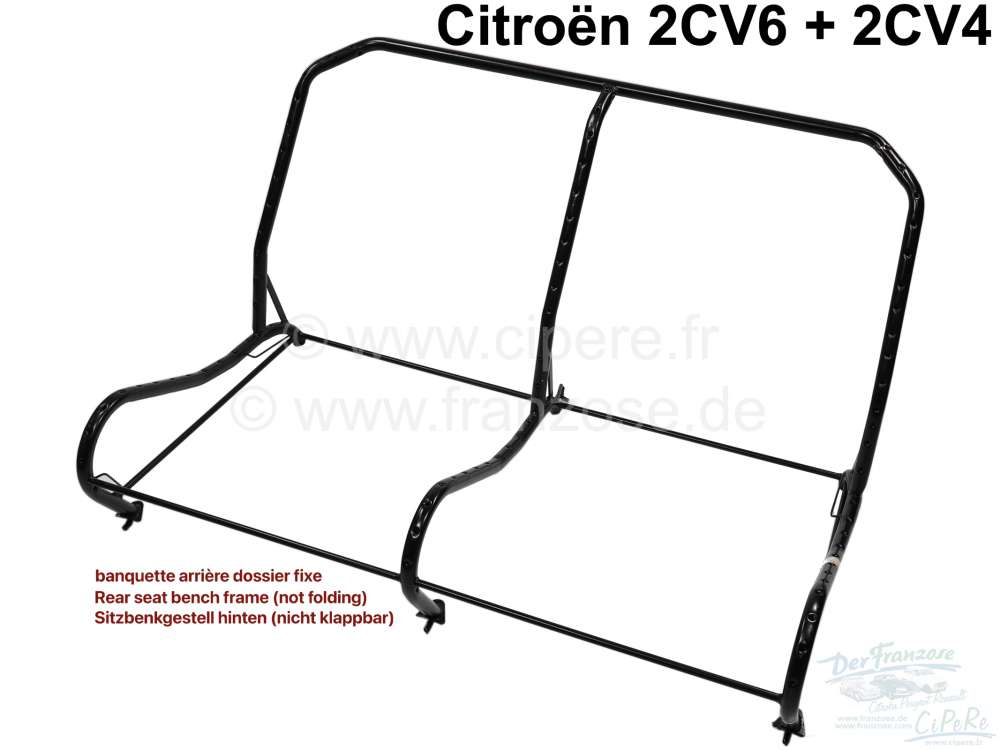 Citroen-2CV - Rear bench seat frame. Suitable for Citroen 2CV6 + 2CV4, from year of construction 02/1970