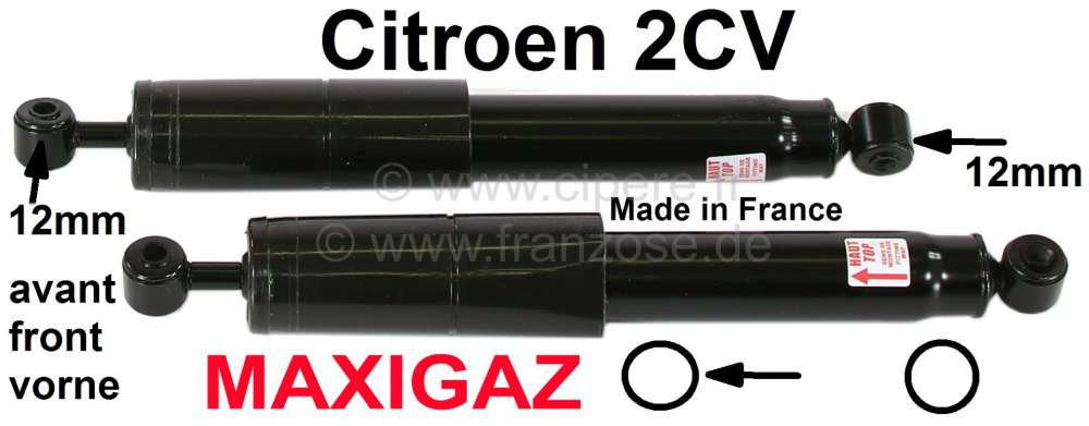 Citroen-2CV - Gas pressure shock absorber (2 fittings) in front, for Citroen 2CV. For 12mm shock absorbe