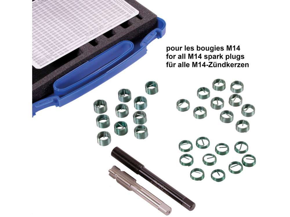 Peugeot - Heli coil spark plug thread repair set. For all M14 spark plugs. Contents: 1 bore + cuttin