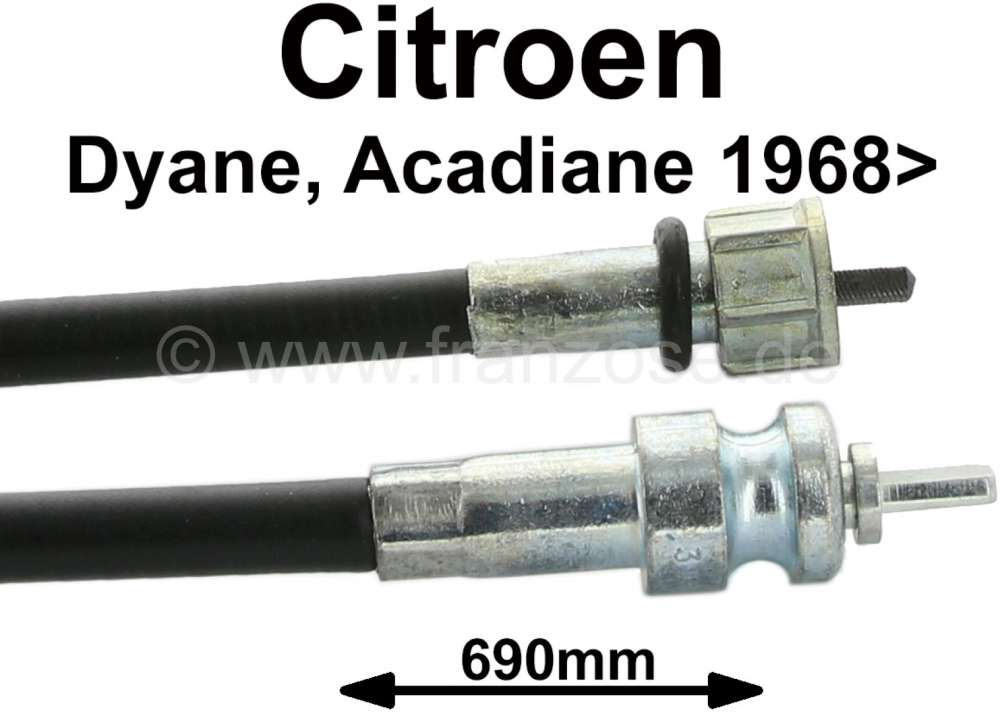 Citroen-2CV - Speedometer cable Dyane, Acadiane starting from 1968, 690mm length.