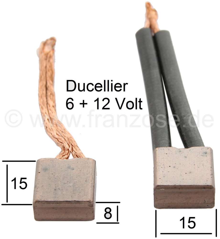 Citroen-2CV - Starter brushes, for Ducellier 6 V + 12 V. Suitable for Citroen AMI6 + AK to year of const