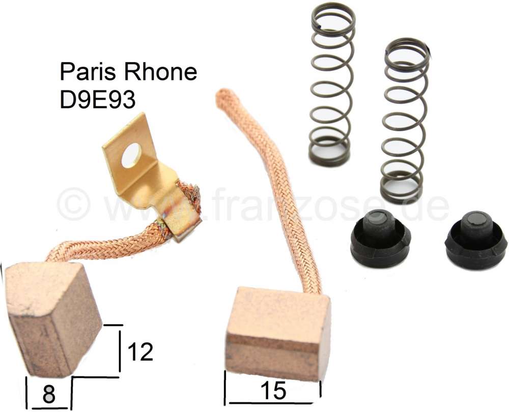 Alle - Starter brushes, for starter motors D9E93 Paris Rhone. Suitable for Citroen 2CV + Renault 