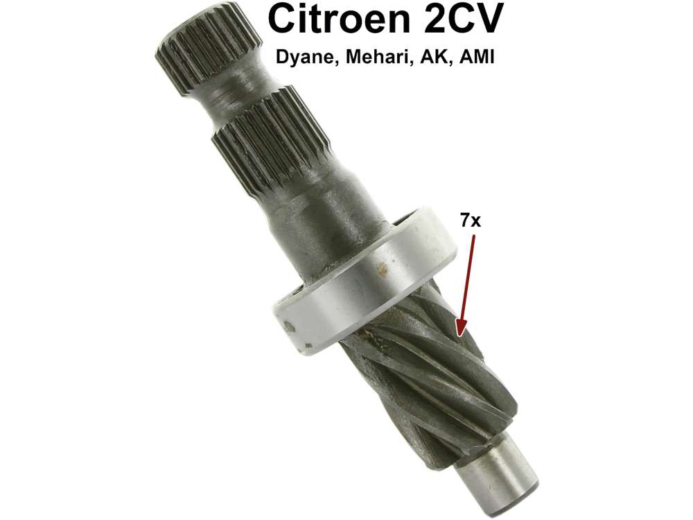 Citroen-2CV - Steering worm of 7 teeth, inclusive bearing, for Citroen 2CV. Splines (worm gears) are con