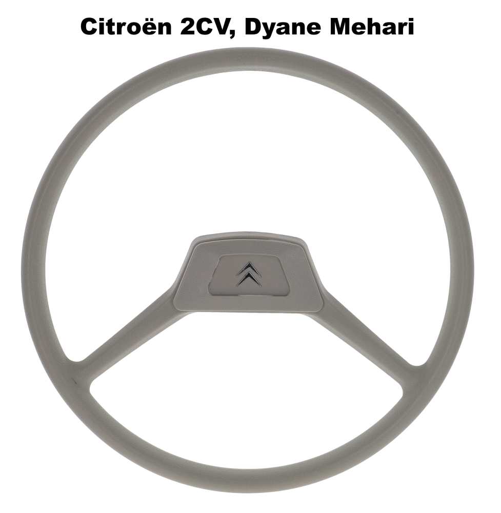 Citroen-2CV - 2-spoke steering wheel, reproduction. Colour: grey. Suitable for Citroën 2CV, Mehari. 385