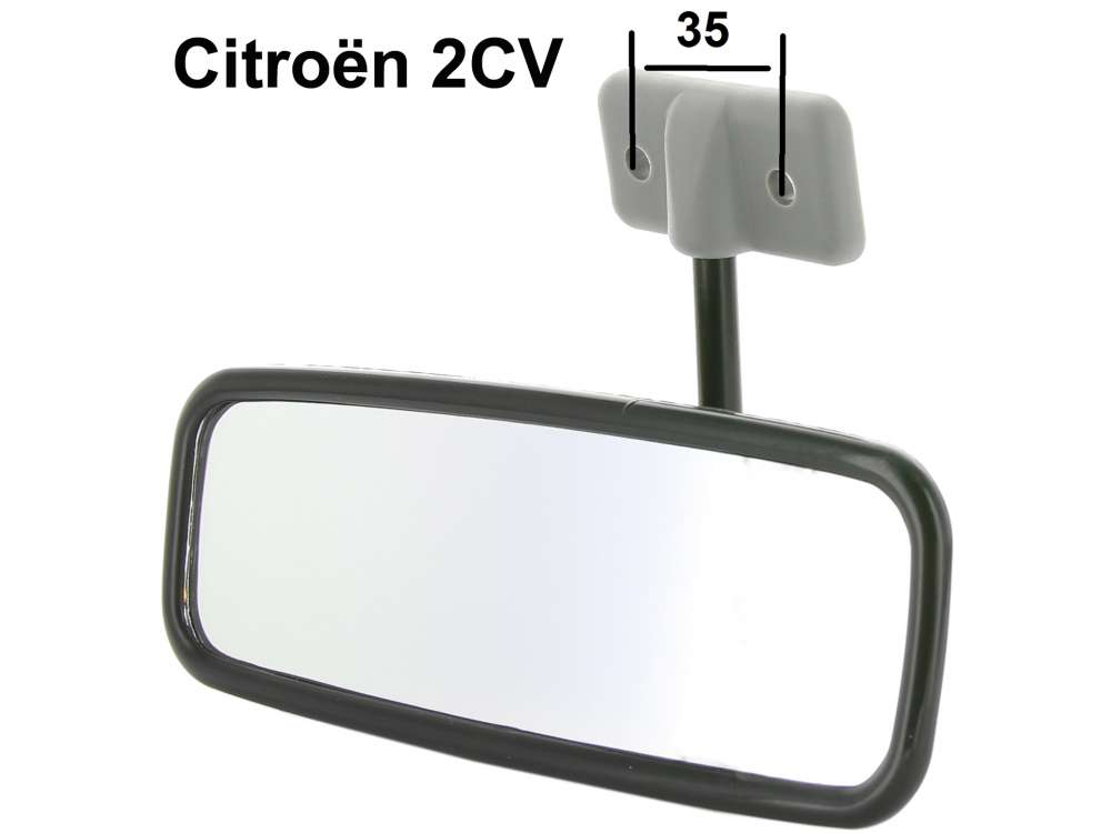 Renault - Inside mirror, old version, color: black. Reproduction. Suitable for Citroen 2CV.