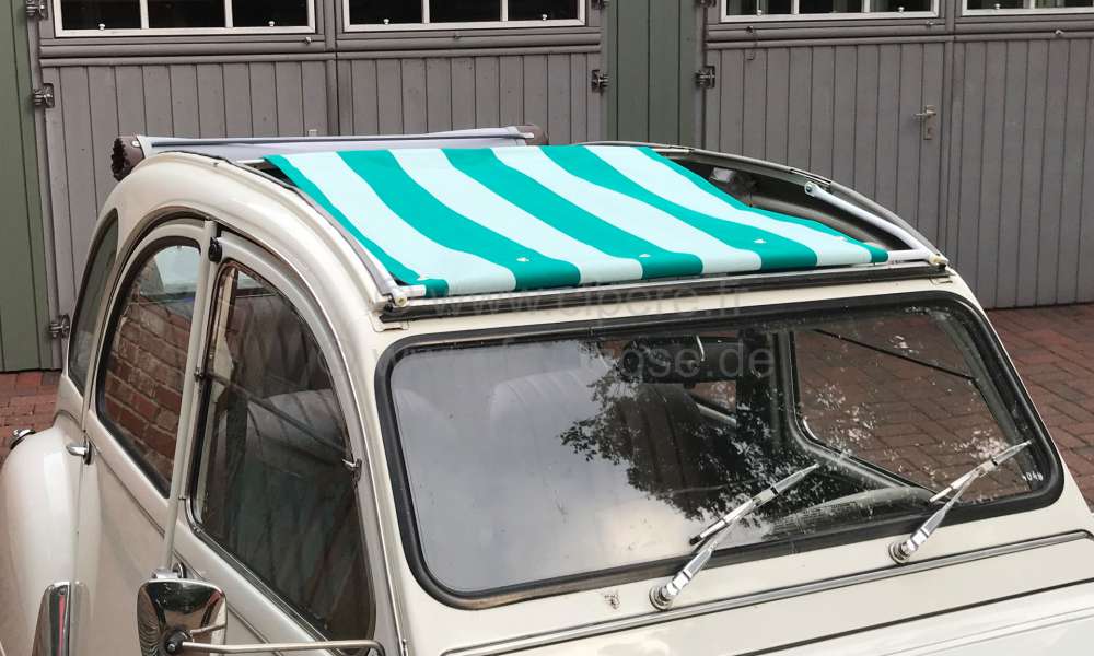 Citroen-DS-11CV-HY - Suns sail (Awning) green-white streaked. The sail is fixed when the roof is open! The shea