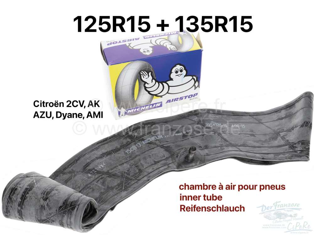 Citroen-2CV - Inner tube for tire size 125/15 - 135/15. Manufacturer Michelin. Suitable for Citroen 2CV.