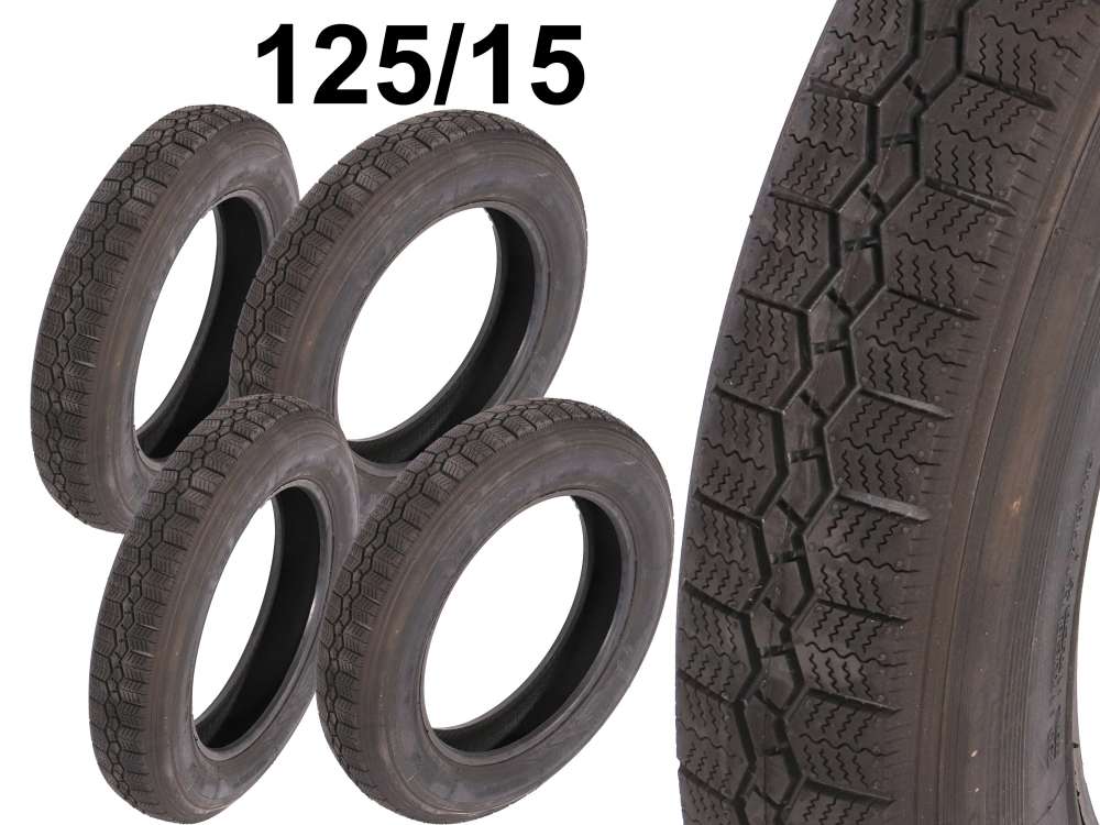 Citroen-2CV - Tire R125/15, reproduction. Set of 4 tire's. The tire resembles optical the Michelin profi