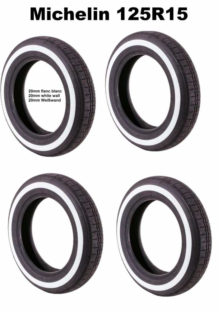 Citroen-2CV - Tire with whitewall R125/15, manufacturer Michelin. Set of 4 tire's. The Michelin tire is 