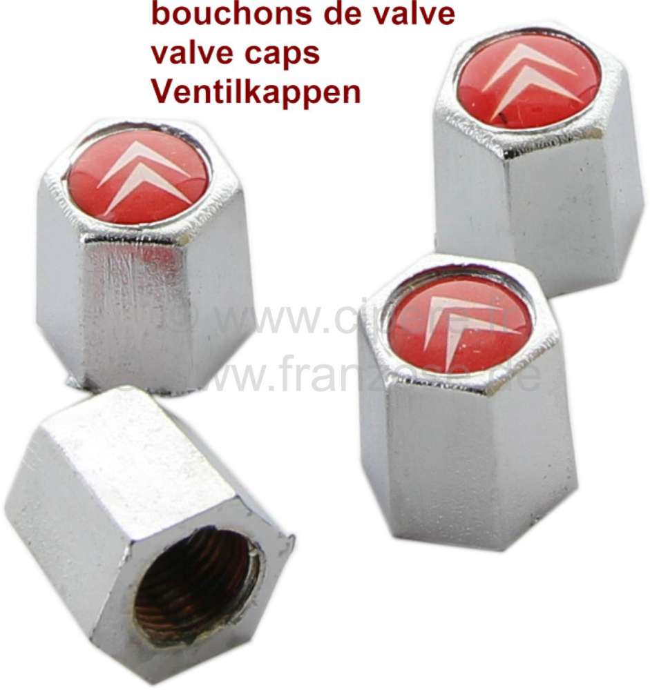 Citroen-DS-11CV-HY - Valve caps for the tire. With Citroen Logo. Set = 4 fittings!