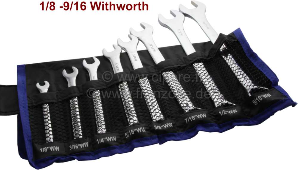 Citroen-2CV - Open-end spanner - ring spanner set (8 pieces) for inch thread (1/8 - 9/16 Withworth). Man