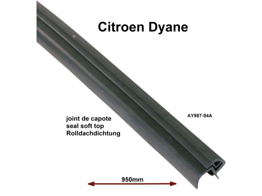 Citroen-2CV - Dyane, soft top hood seal in front, above at the windshield frame. Or. AY987-94A