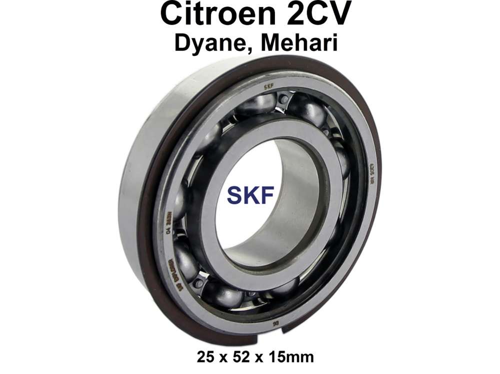 Citroen-2CV - Bearing for drive shaft, in gearbox. Suitable for Citroen 2CV6. Dimension: 25 x 52 x 15mm.