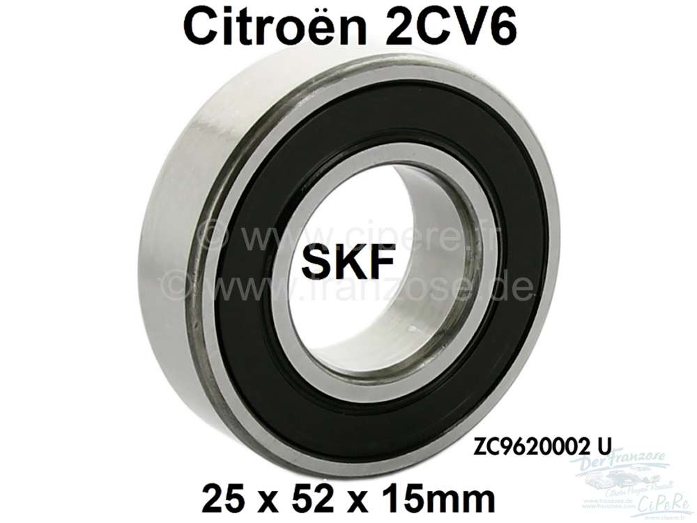 Citroen-2CV - Bearing gearbox - main shaft front, for 2CV. Original SKF. Measurement: 25x52x15mm, with g