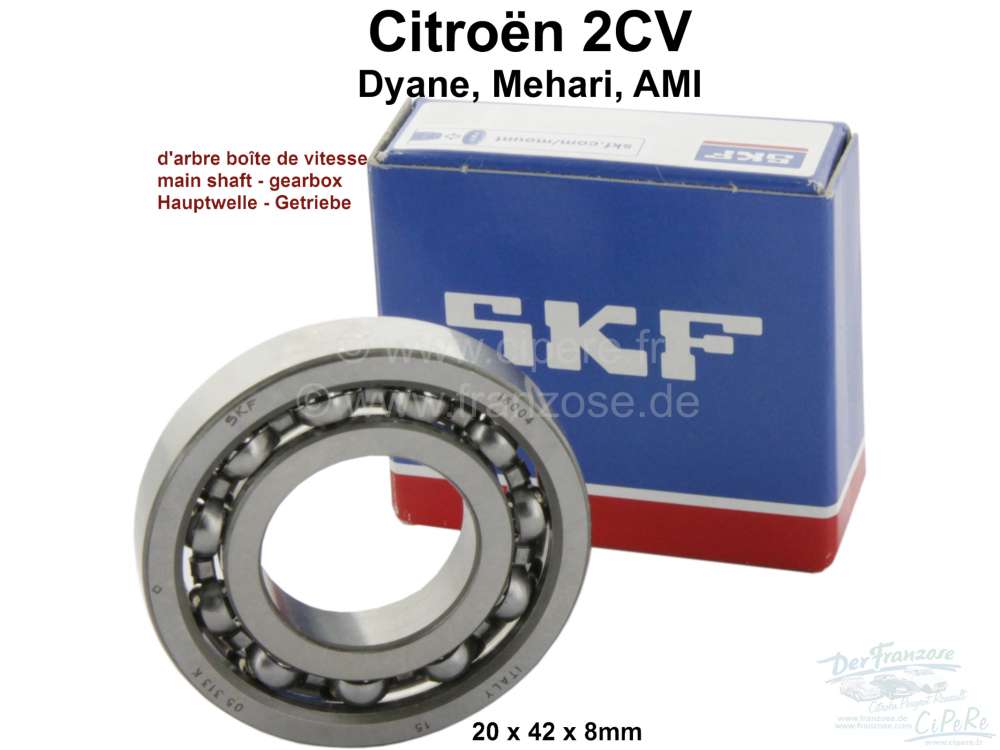 Citroen-2CV - Bearing gearbox - main shaft for 2CV. Measurements: 20x42x8. Manufacturer SKF.