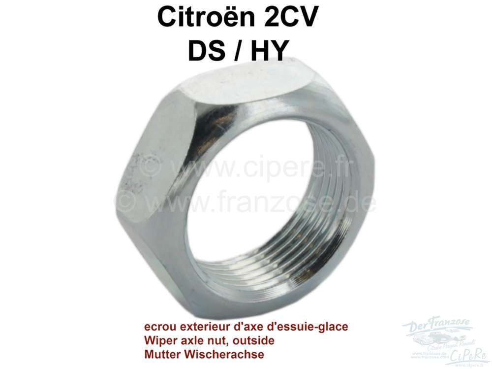 Citroen-DS-11CV-HY - Wiper axle connector nut outside. Suitable for Citroen 2CV, DS, HY. Nickel plates like ori