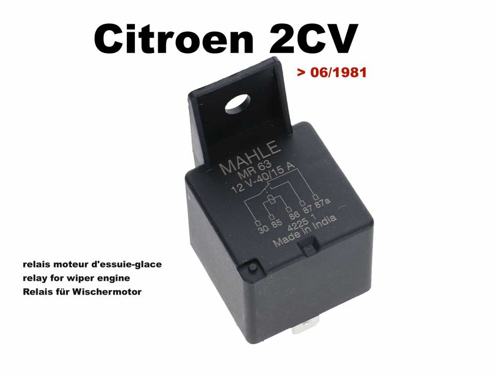 Citroen-2CV - Wiper motor relay for end switch of old wiper motor. Suitable for Citroen 2CV4, 2CV6, AK. 