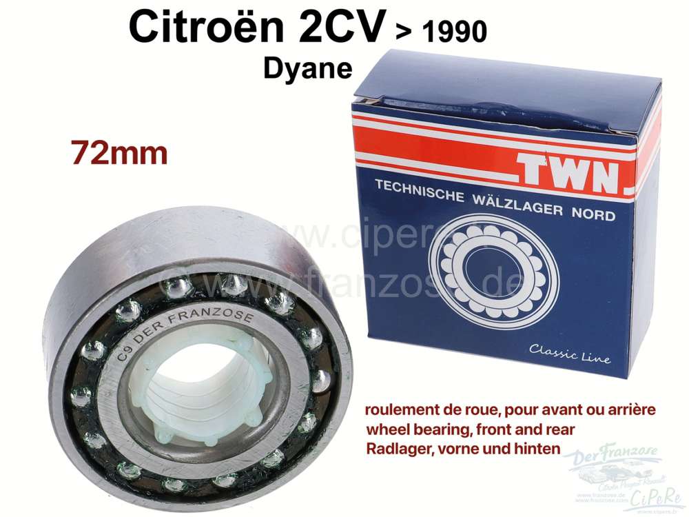 Citroen-2CV - Wheel bearing for Citroen 2CV. The wheel bearings are in front and rear identically constr