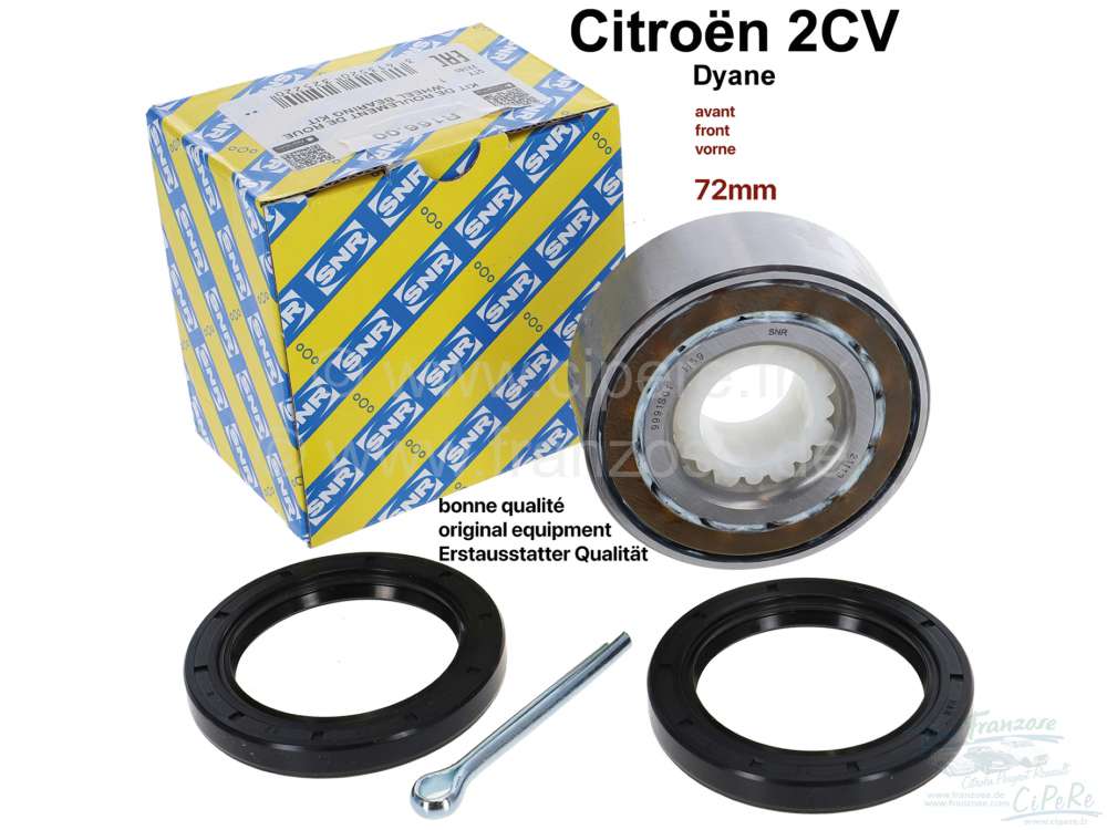 Citroen-2CV - Wheel bearing set for Citroen 2CV, front (incl. oil seals + split pin). Original manufactu