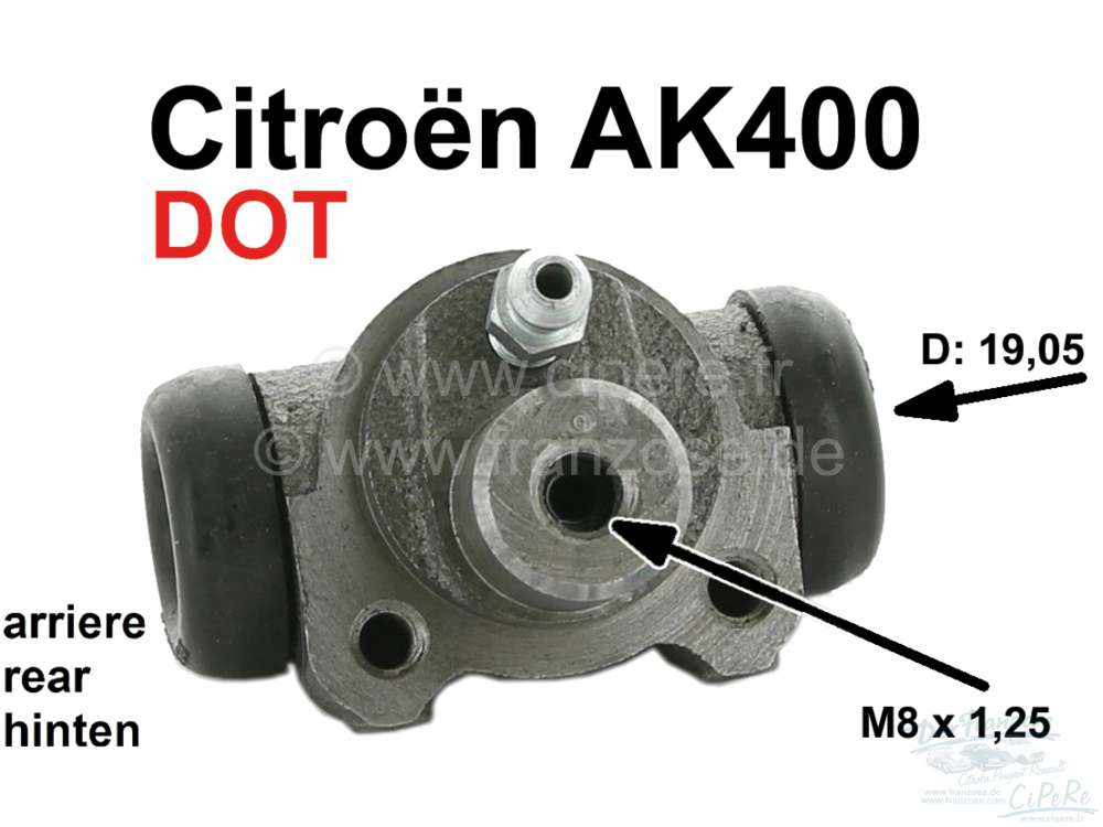 Sonstige-Citroen - Wheel brake cylinder rear, brake system DOT. Suitable for Citroen AK400. (2CV Van). Piston