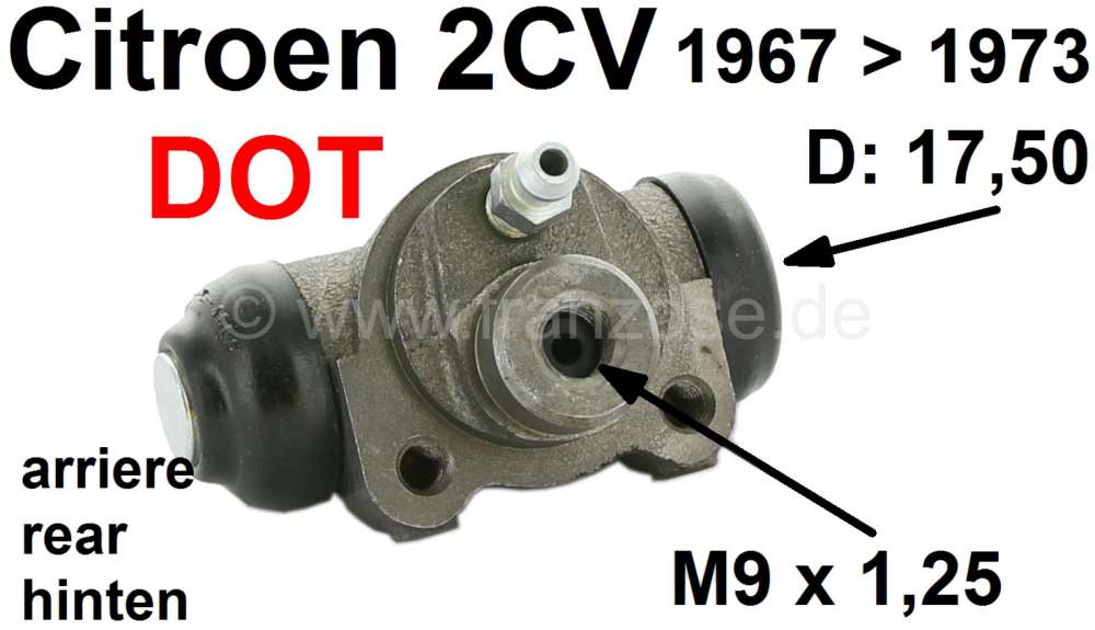 Renault - Wheel brake cylinder rear, brake system DOT. Suitable for Citroen 2CV starting from year o