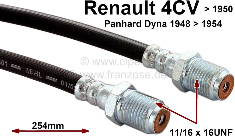 Renault - 4CV, brake hose rear. Suitable for Renault 4CV, to year of construction 1950. Panhard Dyna