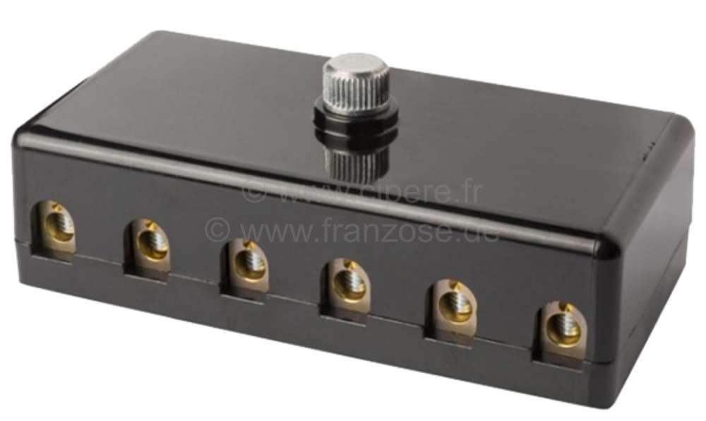 Renault - Fuse box for 6 fuses. Color: black. Screwing contact. Screwing Cap. Manufacturer: Hella