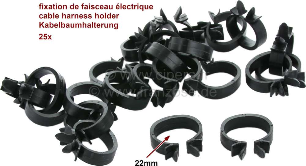 Citroen-2CV - Cable harness holder 22mm, 25 pieces. On the engine side. Diameter mounting in body 6,5mm.