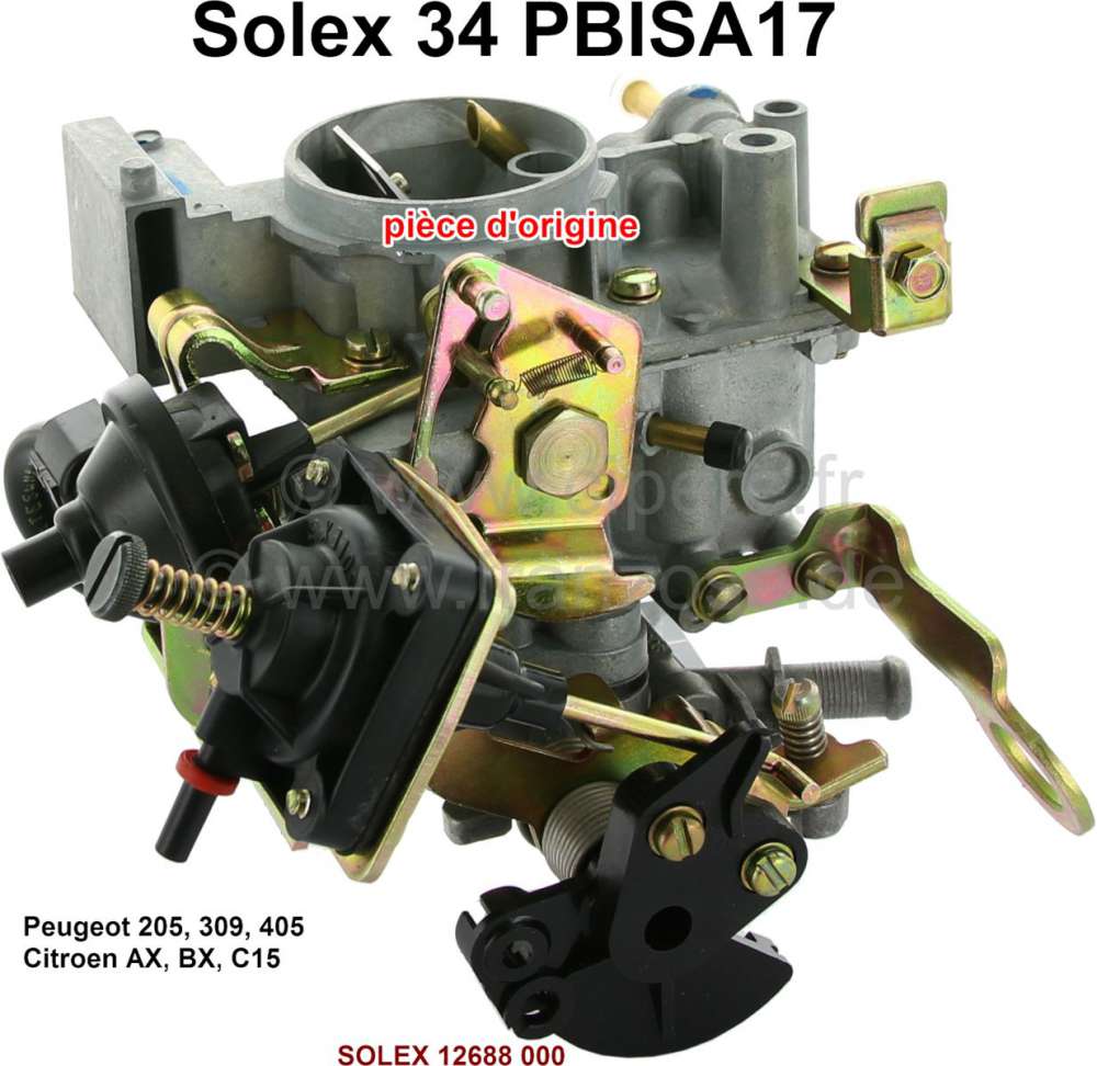 Peugeot - P 205/405/AX/BX/C15, carburetor SOLEX 34PBISA17 (no reproduction). Carburetor diameter: 34