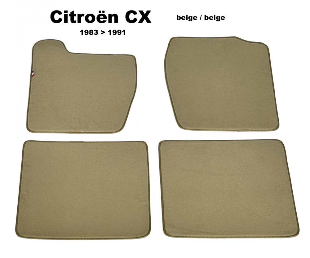 Sonstige-Citroen - CX, floor mat set Velour Exellence (4 pieces, rear + front), beige with beige vinyl border