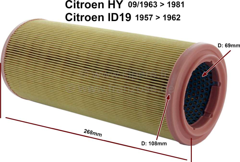 Citroen-DS-11CV-HY - Air cleaner element (spare type). Suitable for Citroen HY, starting from year of construct