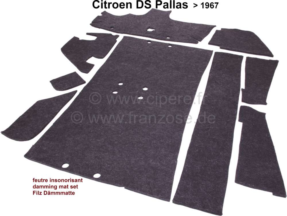 Citroen-DS-11CV-HY - Damming mat set (felt under carpet), suitable for Citroen DS Pallas, to year of constructi