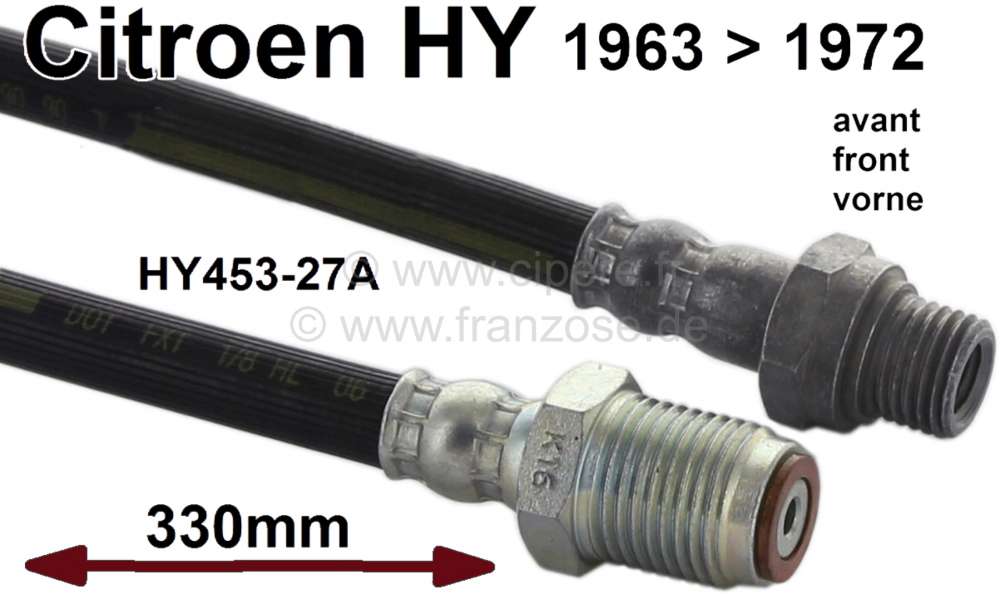 Citroen-DS-11CV-HY - Brake hose in front. Suitable for Citroen HY, of year of construction 1963 to 1972. Overal