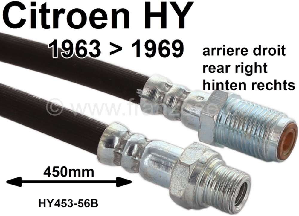 Citroen-DS-11CV-HY - Brake hose rear on the right. Suitable for Citroen HY, of year of construction 1963 to 196
