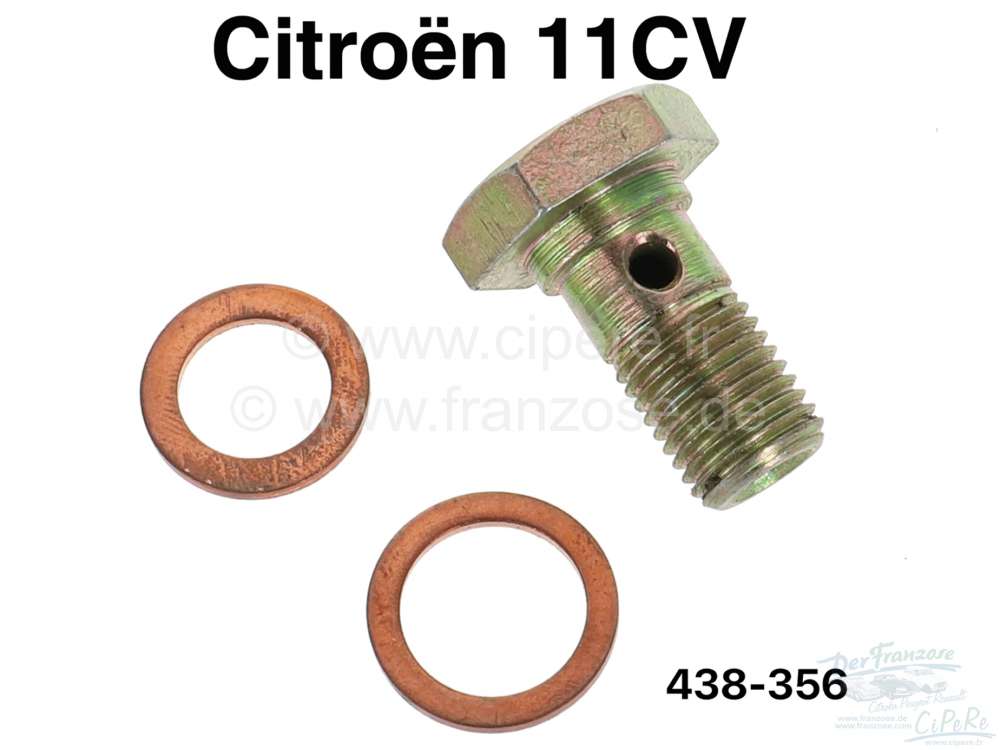 Citroen-DS-11CV-HY - Hollow bolt, for the connection rear wheel brake cylinders. Suitable for Citroen 11CV + 15