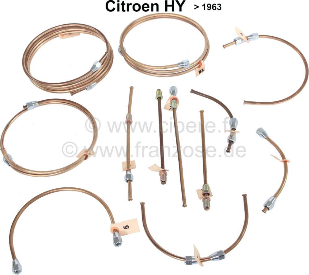 Citroen-DS-11CV-HY - Brake pipe set. Citroen HY, to year of construction 1963. Diameter: 6,35mm. Material: Cupr