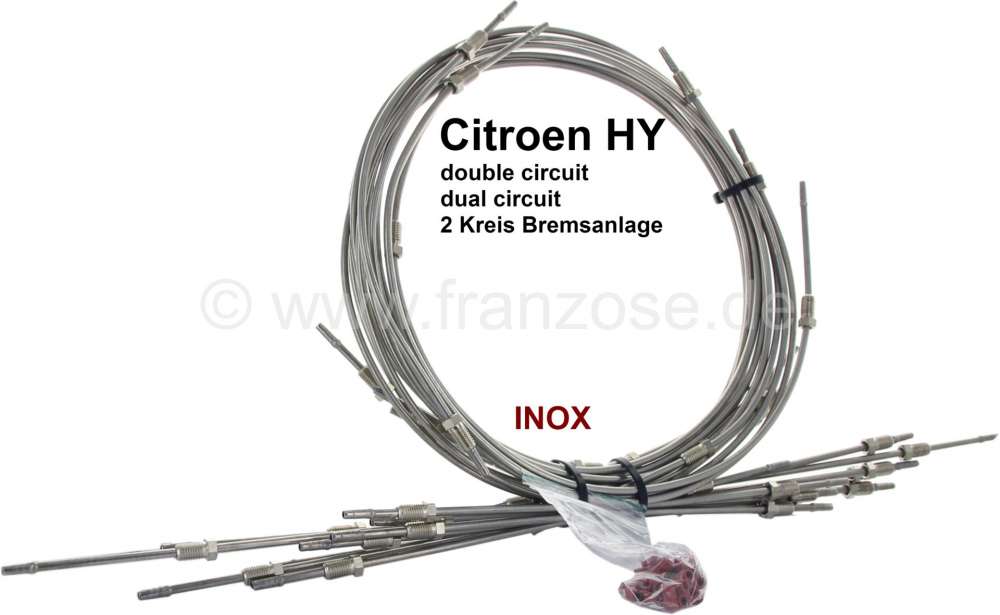 Citroen-DS-11CV-HY - Brake pipe set. Citroen HY. Dual circuit brake assembly (tandem cylinder). Material: Stain