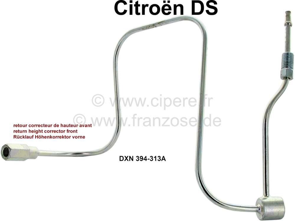 Citroen-2CV - Hydraulic line - return pipe, for the height corrector front. Suitable for Citroen DS. Or.