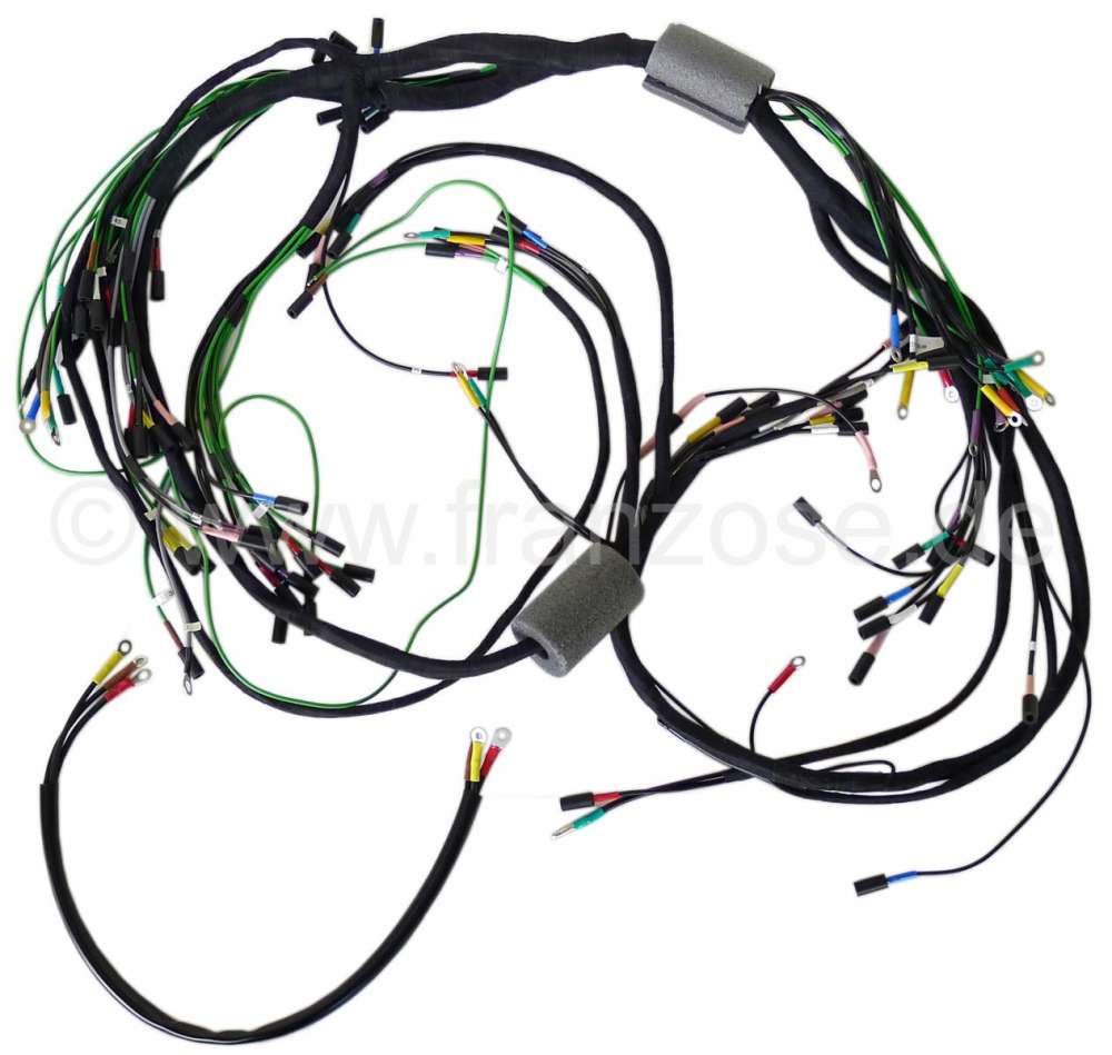 Citroen-DS-11CV-HY - Main cable harness. Battery on the left. 3 relays. 8 fuses (export version). Suitable for 
