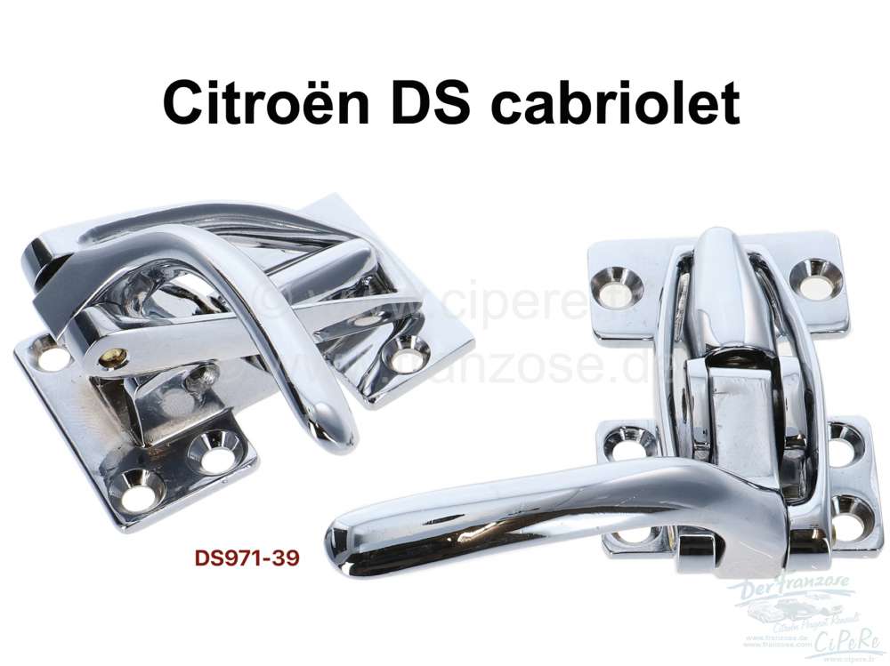 Citroen-DS-11CV-HY - Hood latch on the left + right (2-piece). Suitable for Citroen DS Cabrio. Or. No. DS971-39
